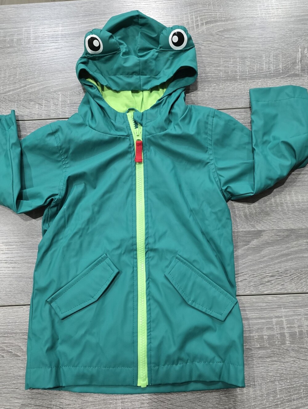 Cat & Jack Kids Toddler Green Rain Jacket Cute Frog Hood